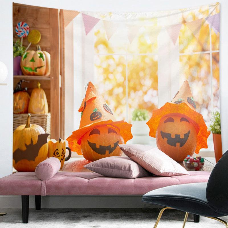 Happy Halloween Tapestry Cartoon Pumpkin Print Tapestry Home Living Room Bedroom Decor Wall Hanging For Boys Teen Festival Gift