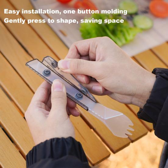 Outdoor Folding Fork Spoon with Snap Button Portable Travel Picnic Hiking Backpacking Food Grade Collapsible Cutlery Flatware Utensils