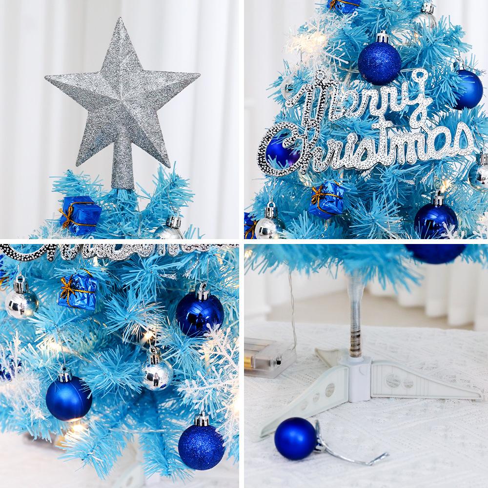 Hot Sale 45/60cm Mini Christmas Tree With lights Blue Christmas Tree Desktop Mini Christmas Miniature Pine With Ornaments