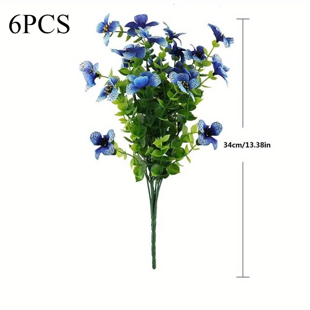 

6 пучков эвкалипт фиолетовый устойчивый к ультрафиолетовому излучению искусственные растения искусственный цветок пластиковое растение для внутреннего и наружного оформления гостиной балкона окна 6 Pcs синий