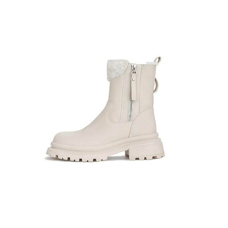 Winter new lamb wool side zipper piled thickened thick heel platform short boots women's fluffy snow boots Martin boots