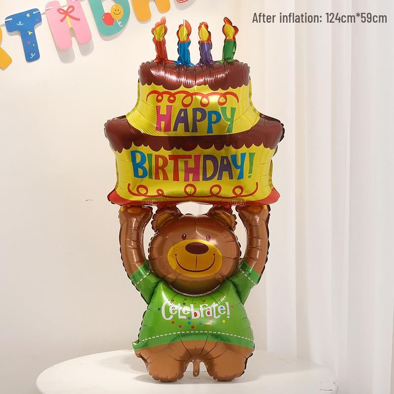 3D Cartoon Birthday Cake Balloon - Foil Decoration for Kids' Parties