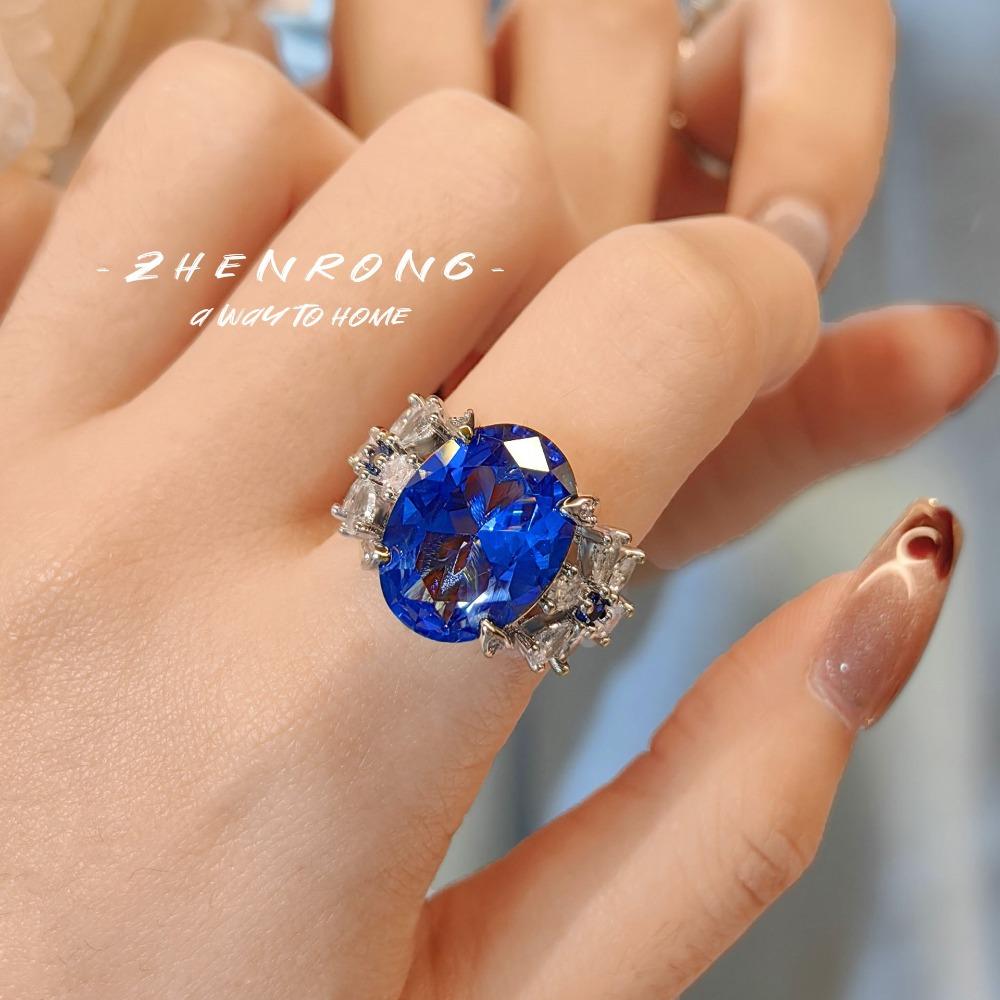 Open Ring with High Carbon Diamond and Red Ruby Blue Spinel Color Changing Women Ring