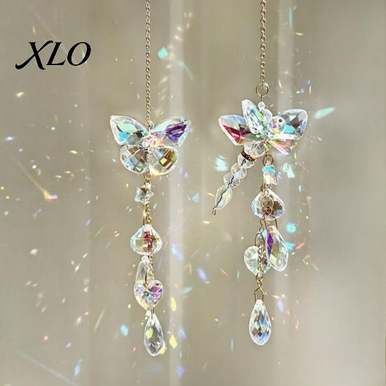 Sparkling Window Suncatcher Pendants Butterfly & Dragonfly Crystal Suncatcher, Colorful Rainbow Maker Prism Hanging Elegant Glass Wind Chimes