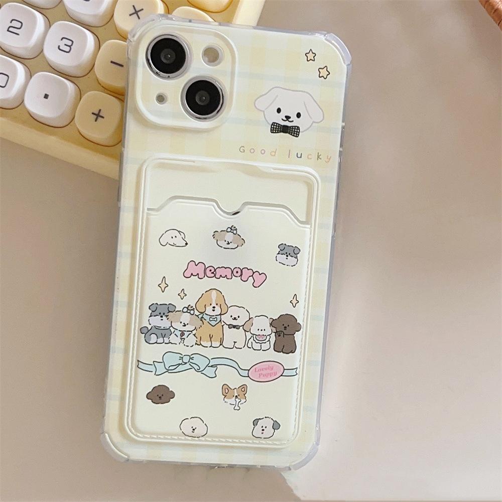 iPhone 14 Pro Cute Cartoon Dog Case with Card Holder for 12/11/13 Pro Max