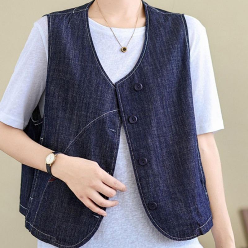 Chaleco de Mezclilla de Moda para Mujer Nuevo Holgado Casual Versátil Apilable Chaleco Superior