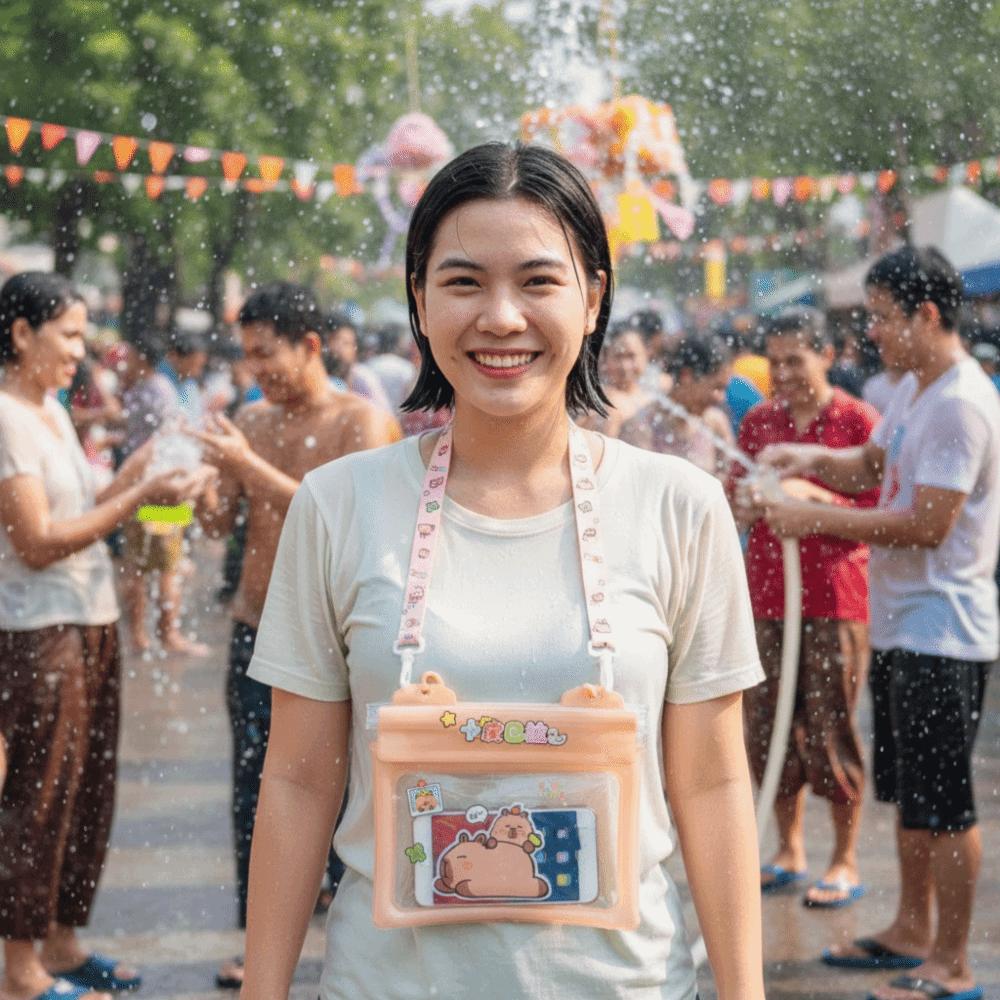 Cartoon Waterproof Phone Pouch Transparent Seal Type Mobile Phone Bag Large Capacity PVC Phone Case Water-Sprinkling Festival