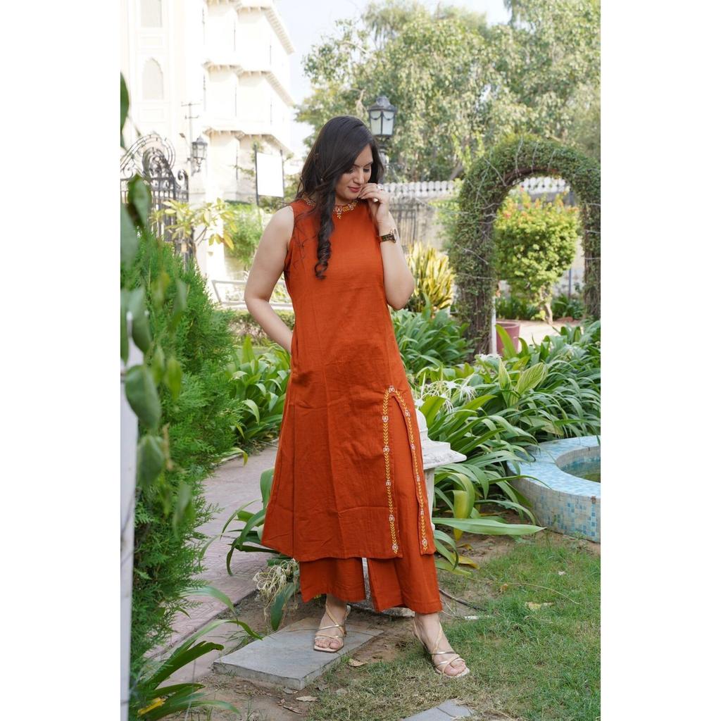 Women Top Tunic Cotton Slub Kurta Pant Set Party Wear Designer Kurti Designer VSO-1766 C