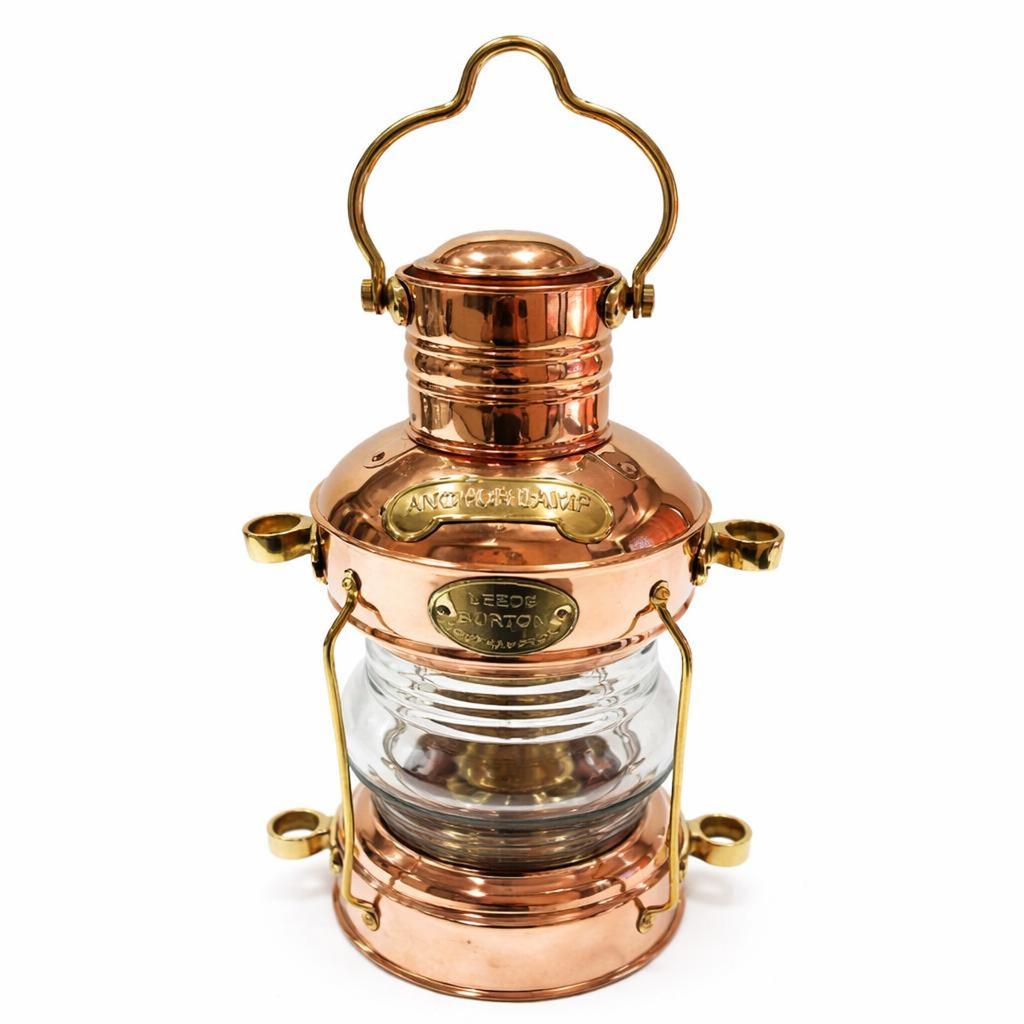 Vintage Brass Copper Anchor Ship Lantern Nautical Kerosene Lamp Maritime Coastal Decor Marine Collectible
