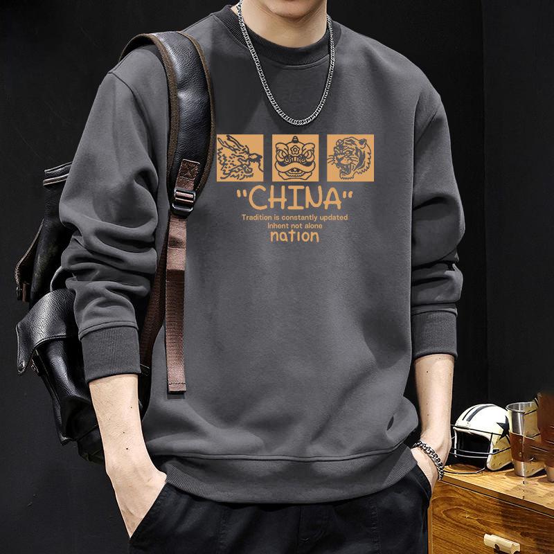 

Men s Retro Plus Velvet Round Neck Hoodie: Autumn/Winter Trend, Street Style, Letter Print, Loose Fit. M (115-140 lbs)
