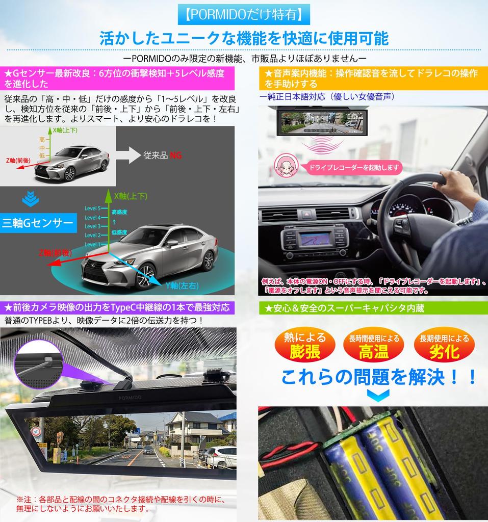 PORMIDO PORMIDO Dash Verkabelung vorne und hinten Obere Wandkamera Zoomfunktion mit 20 separaten digitalen Innenraumkameras vorne und hinten Sony IMX307 HDR Weitwinkel