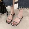 Bow High-end One-word Slippers Female 2025 Summer New French Temperament Low-heeled Fairy Wind Outside Sandals