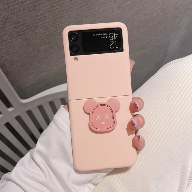 Cute 3d Bear Holder Phone Case For Samsung Galaxy Z Flip 4 Z Flip 3 Hand Chain Case Z Flip 5g Folding Cover Fundas