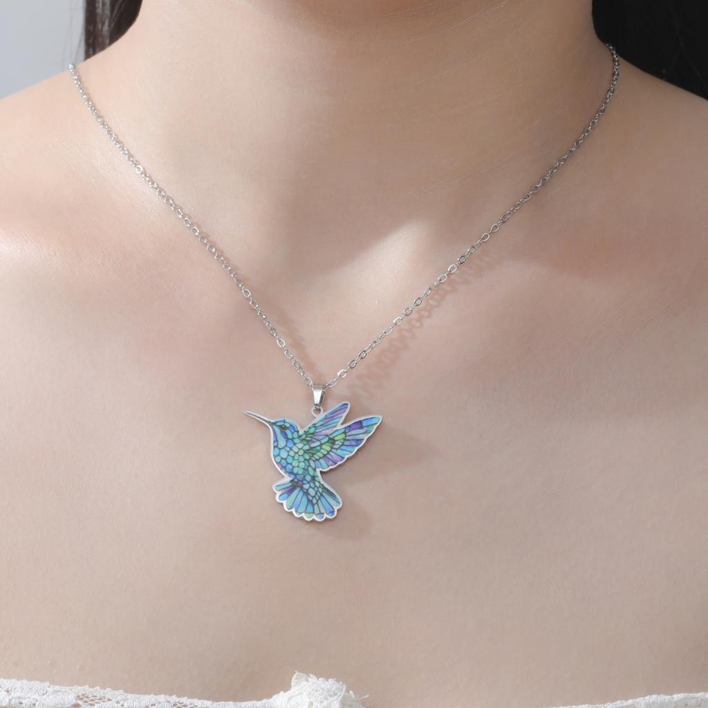 Hummingbird Flower Pendant Necklaces for Women Girls Stainless Steel Bird Neck Chain Jewelry Wholesale Valentine's Day Gift