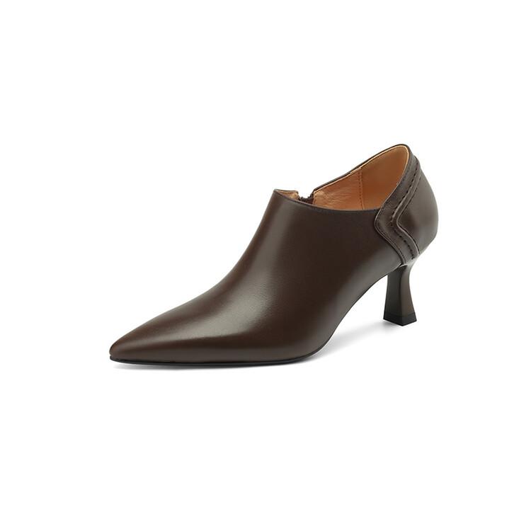 

Мода Новая Весна Натуральная Кожа Высокие Каблуки Женские Туфли с Острым Носком для Женщин Комфорт Женские Туфли-Лодочки Zaptos Mujer Черный Коричневый Размер 34-43 43 коричневый