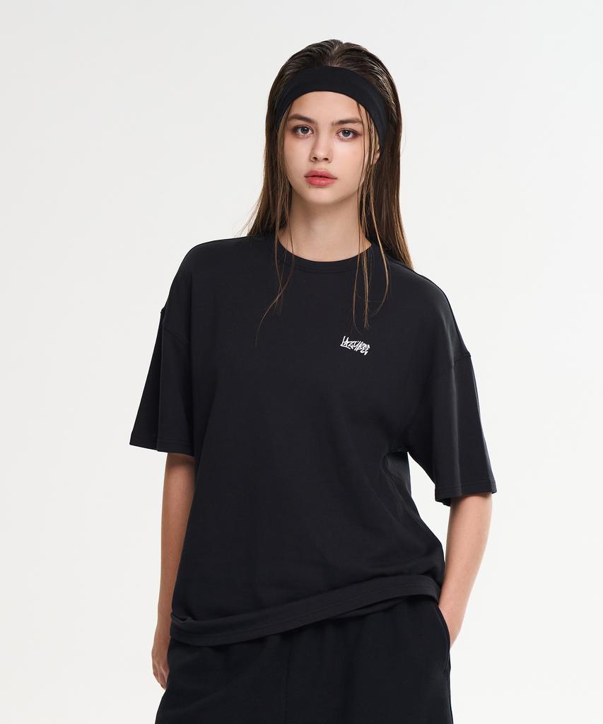 Leijibi Signature Graffiti Oversized Short Sleeve Functional Gym Wear Fitness Running Workout Wear Short Sleeve W Black