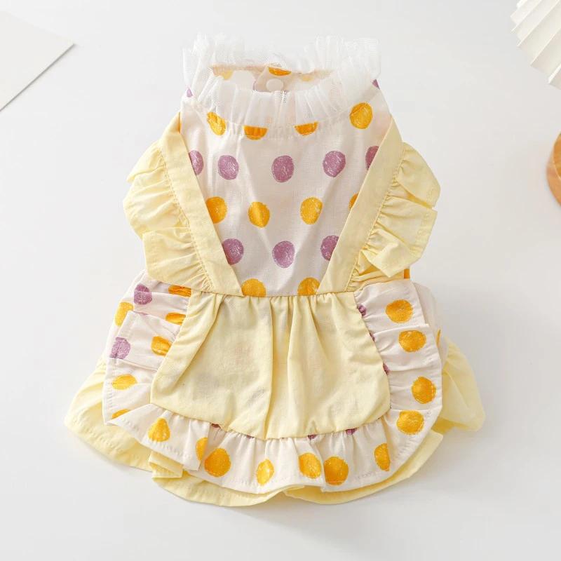 

Cute Dots Dog Dress Summer Pet Clothing Cat Puppy Dresses Yorkies Pomeranian Maltese Shih Tzu Poodle Bichon Dog Clothes Costumes XL жовтий