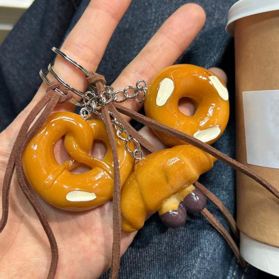 Bag Pendant 1:1 Realistic Simulated Bread Shape Resin Keychain with Rope Decor High Simulation Baguette Bagel Charm Key Holder
