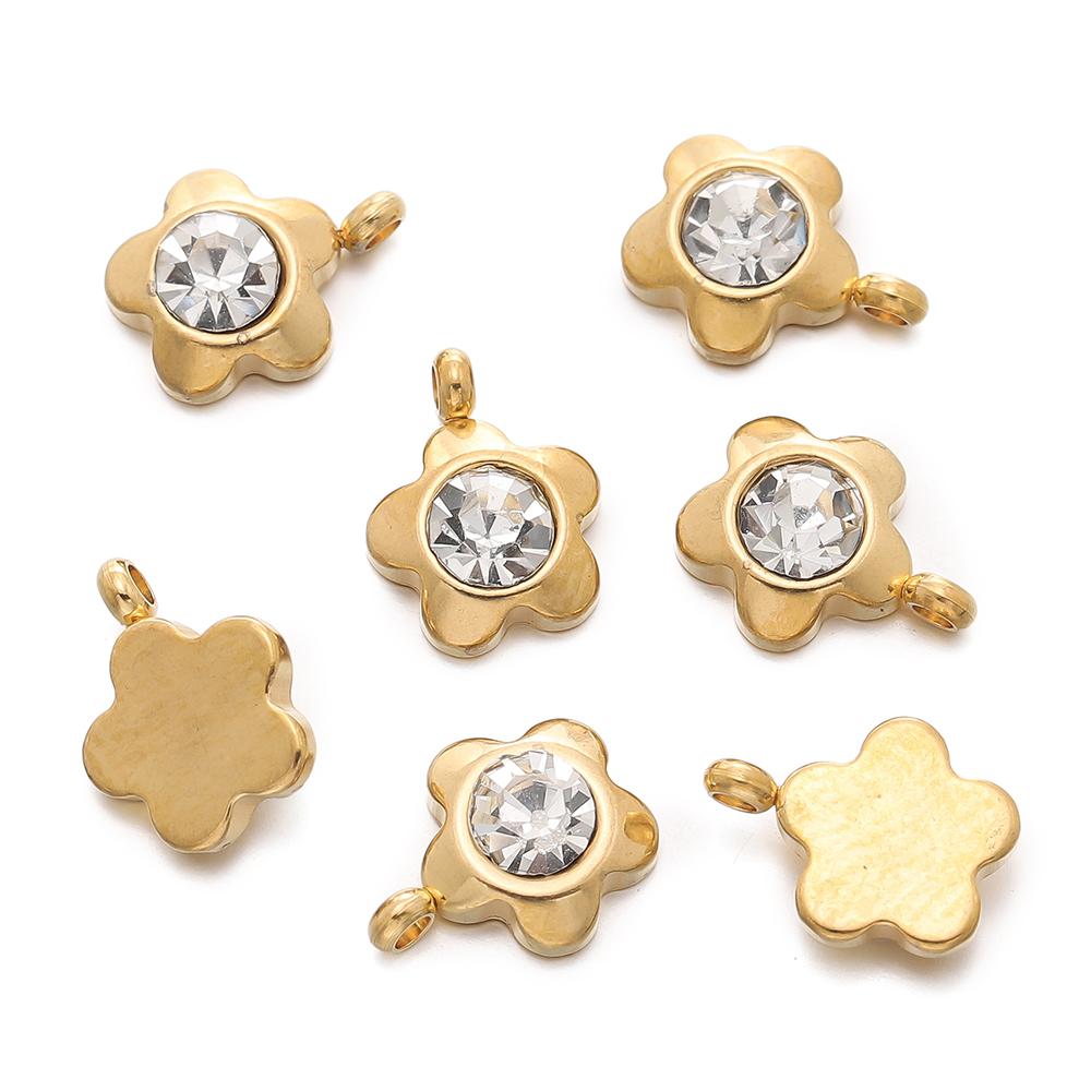 10Pcs/Pack Stainless Steel Gold Color Flower Heart Triangle Pendants for DIY Bracelet Necklace Jewelry Making Accessories
