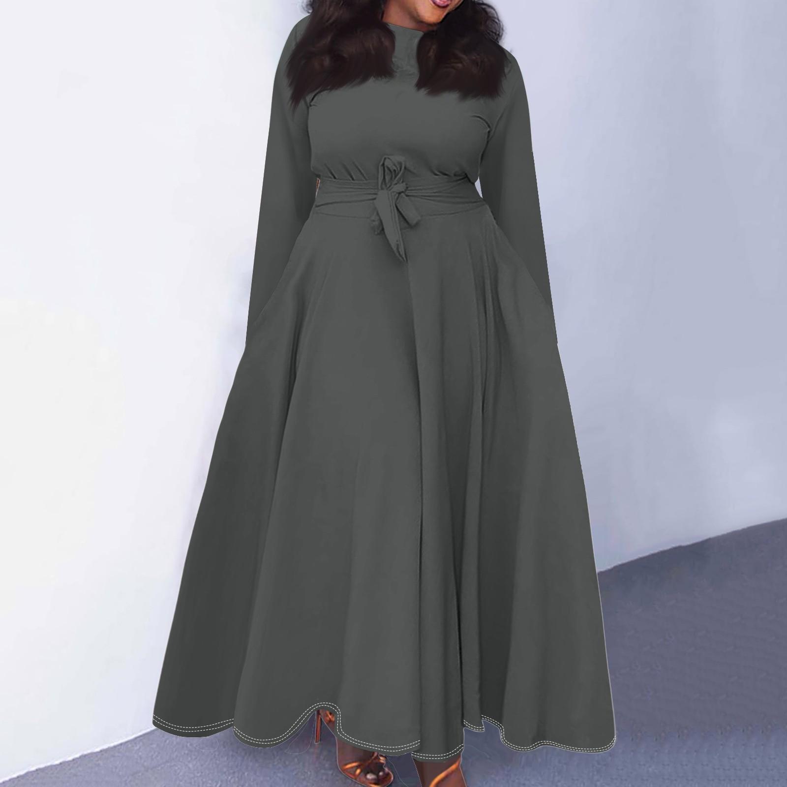 

Женское повседневное модное платье большого размера с круглым вырезом, длинным рукавом, карманами и бретельками, повседневное и удобное XXXL