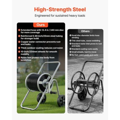 VEVOR Hose Reel Cart, Hold Up to 175 ft of 5/8’’ Hose (Hose Not Included), Garden Water Hose Carts Mobile Tools with Wheels