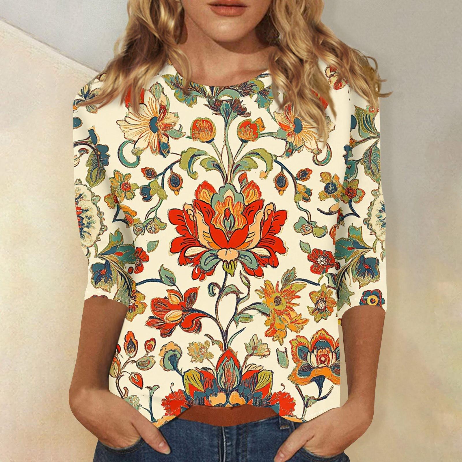 

Женский цветочный и повседневный топ с рукавами три четверти и воротником с цветочным принтом M жёлтый