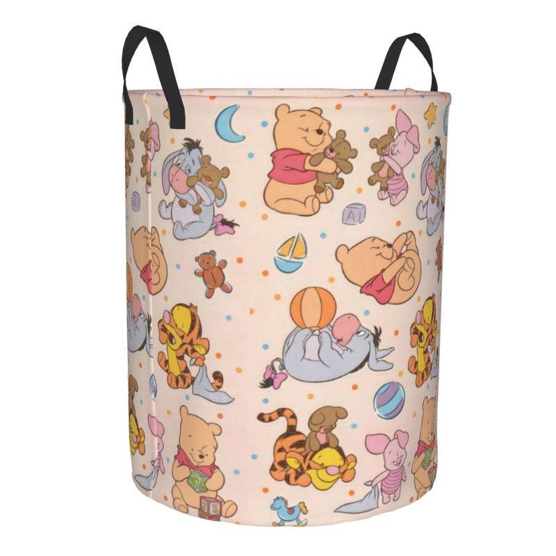Custom Winnie Pooh Teddy Bear Laundry Basket Foldable Large Clothes Storage Bin Baby Hamper