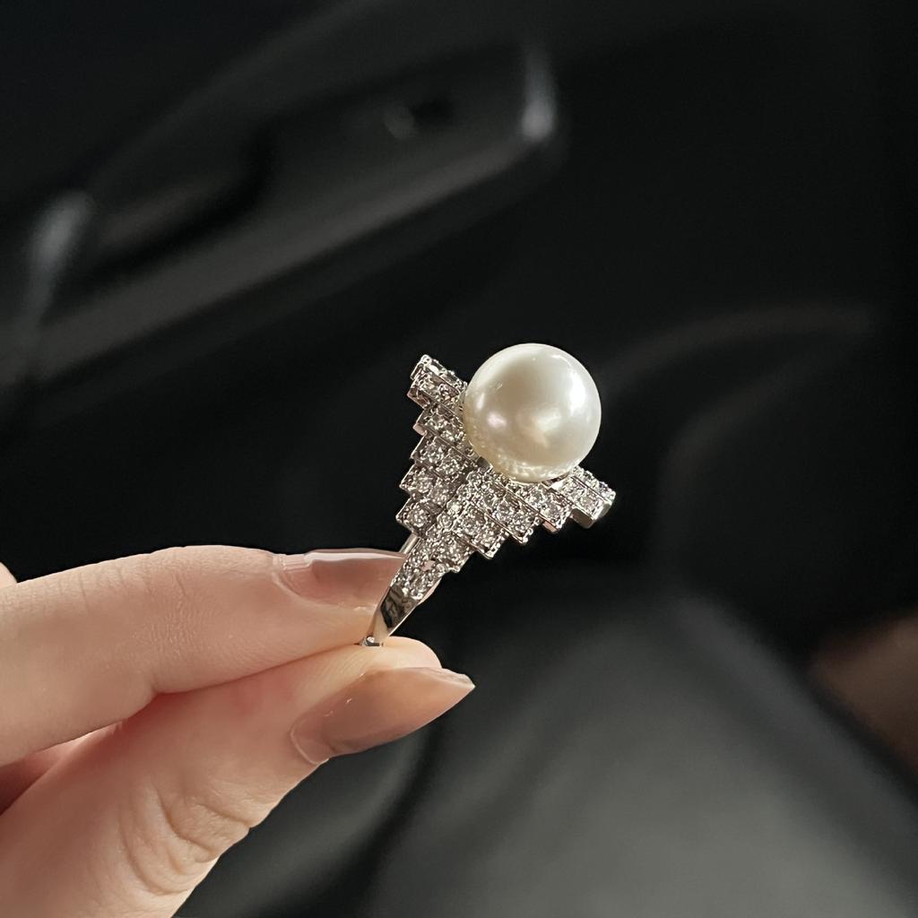Perle Zirkon Ring Damen Leichter Luxus Design Exquisiter Zeigefingerring Wunderschöner Ring Handschmuck