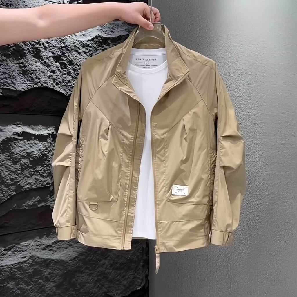 Mu Xi Summer Men's Trendy Solid Color Stand Collar Jacket - Handsome Casual Outerwear