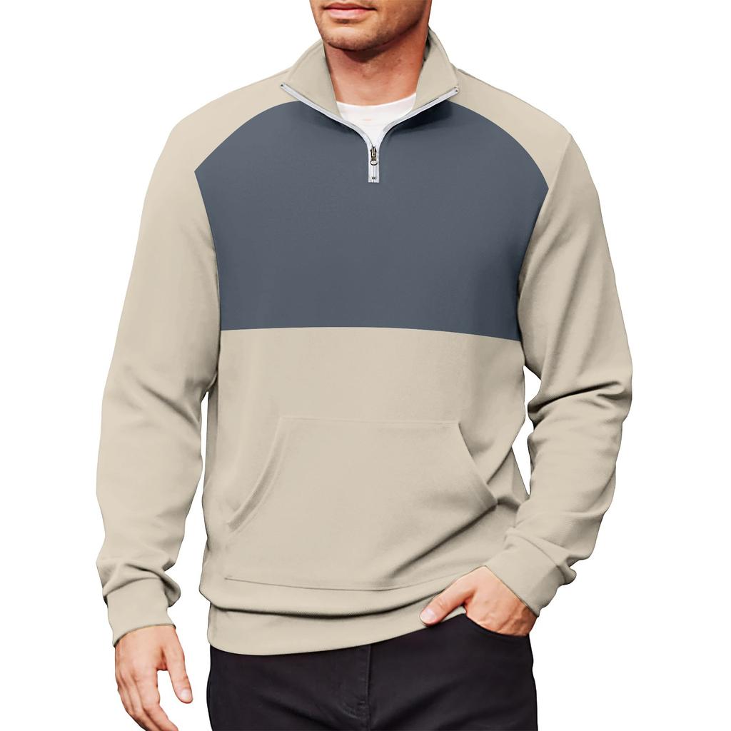 Men's Casual Long-Sleeved Collared Quarter-Zip Sweatshirt