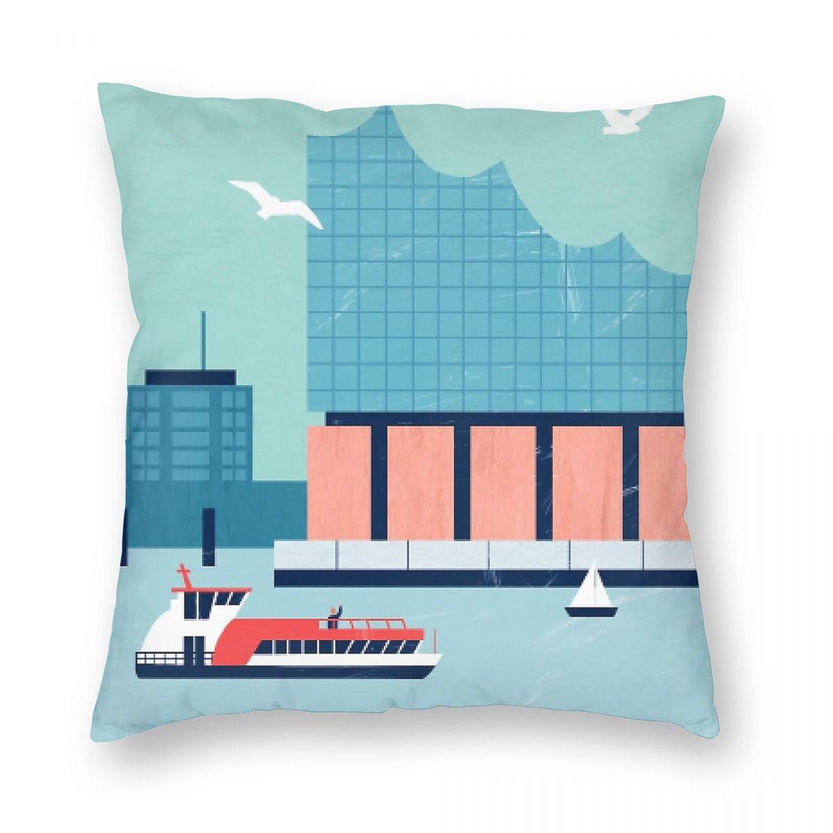Hamburg Elbphilharmonie Travel Pillowcase Polyester Linen Velvet Pattern Zip Decor Throw Pillow Case Car Cushion Cover 45X45 Peach skin 18*18(CM)-1Pcs