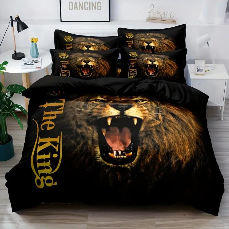 Lion Duvet Cover Set King Size Wild Animal Pattern Bedding Set Decorative Comforter Covers Wildlife Theme Quilt Cover For Teens