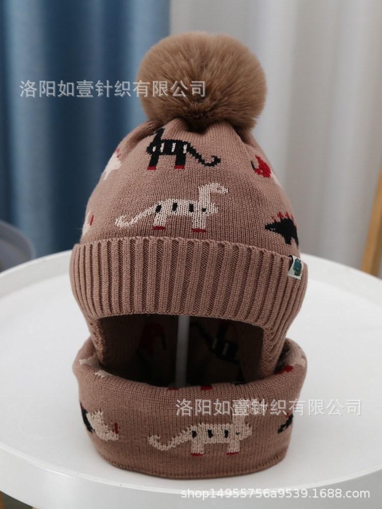 Little Dinosaur Winter Hat Children's Wool Hat Boys and Girls Knitted Hat Scarf Hat Two-piece Set Ear Cap To Keep Warm