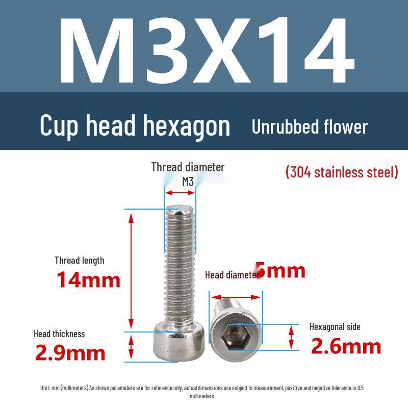 Yigu 304 Stainless Steel Socket Head Cap Screw, M2-M6 Cylindrical Head, Full Thread, Non-Knurled