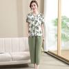 Women's Regular Fit Two Piece Set Short Sleeve Floral Top Elastic Waist Cropped Pants Matching Outfit