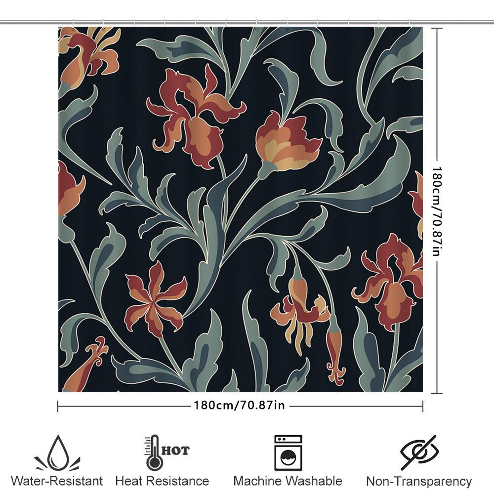 Stylish Floral Shower Curtain For Bathroom Decor Waterproof Fabric With Hook Rings Multiple Sizes Available