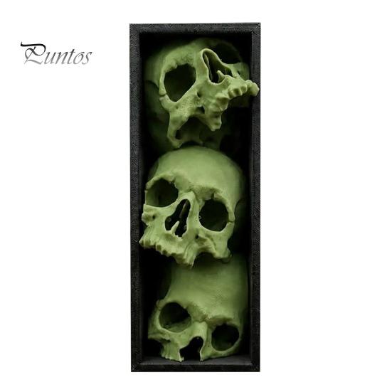 Dark Fantasy Wohnaccessoires 3 Stück Halloween 3-stufige Totenkopf-Buchstützen, Gotische Harz-Regaldekoration für Büro, Einzigartige Buchstopper Spukiges Skelett