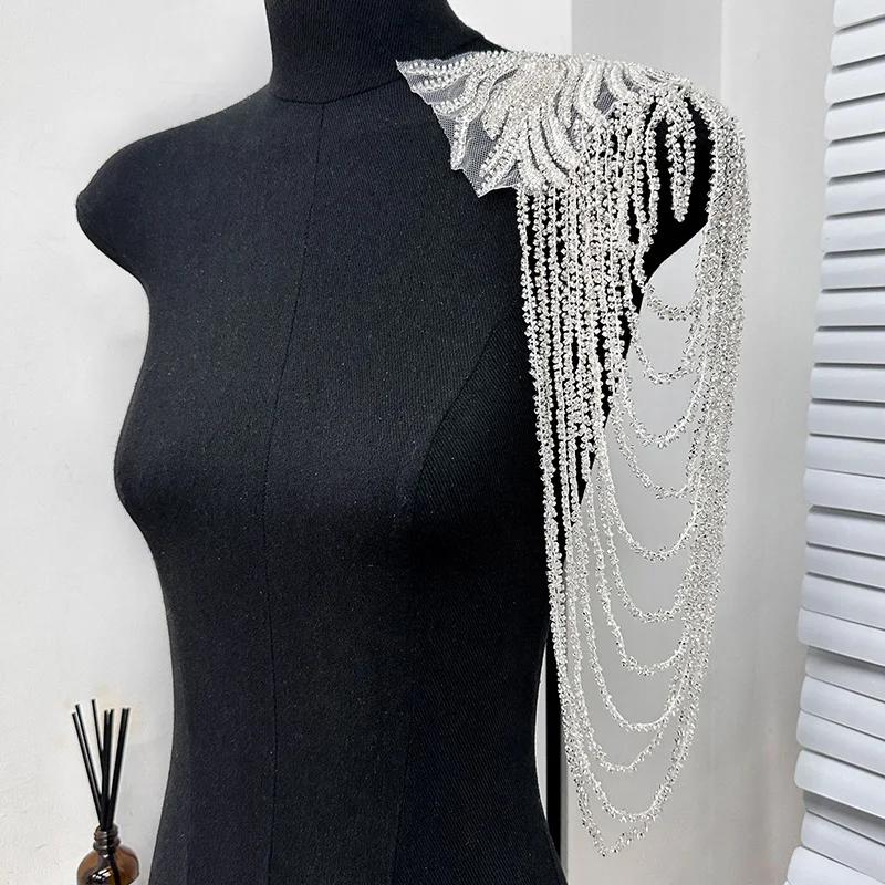 2PCS Chain Tassel Shoulder Ornaments DIY Performance Clothing Wedding Dress Evening Dress Sewing Patch Fashion Shoulder Board