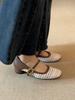 Woven hollow thick heel shoes women's shoes versatile retro square head Mary Jane shoes women's summer high heels are not tired