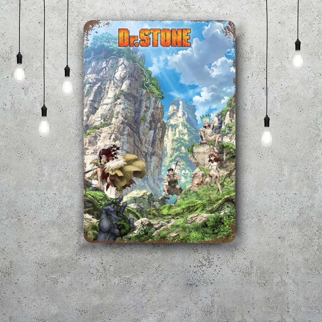 dr stone manga eng anime Decor Poster Vintage Tin Sign Metal Sign Decorative Plaque for Pub Bar Man Cave Club Wall Decoration