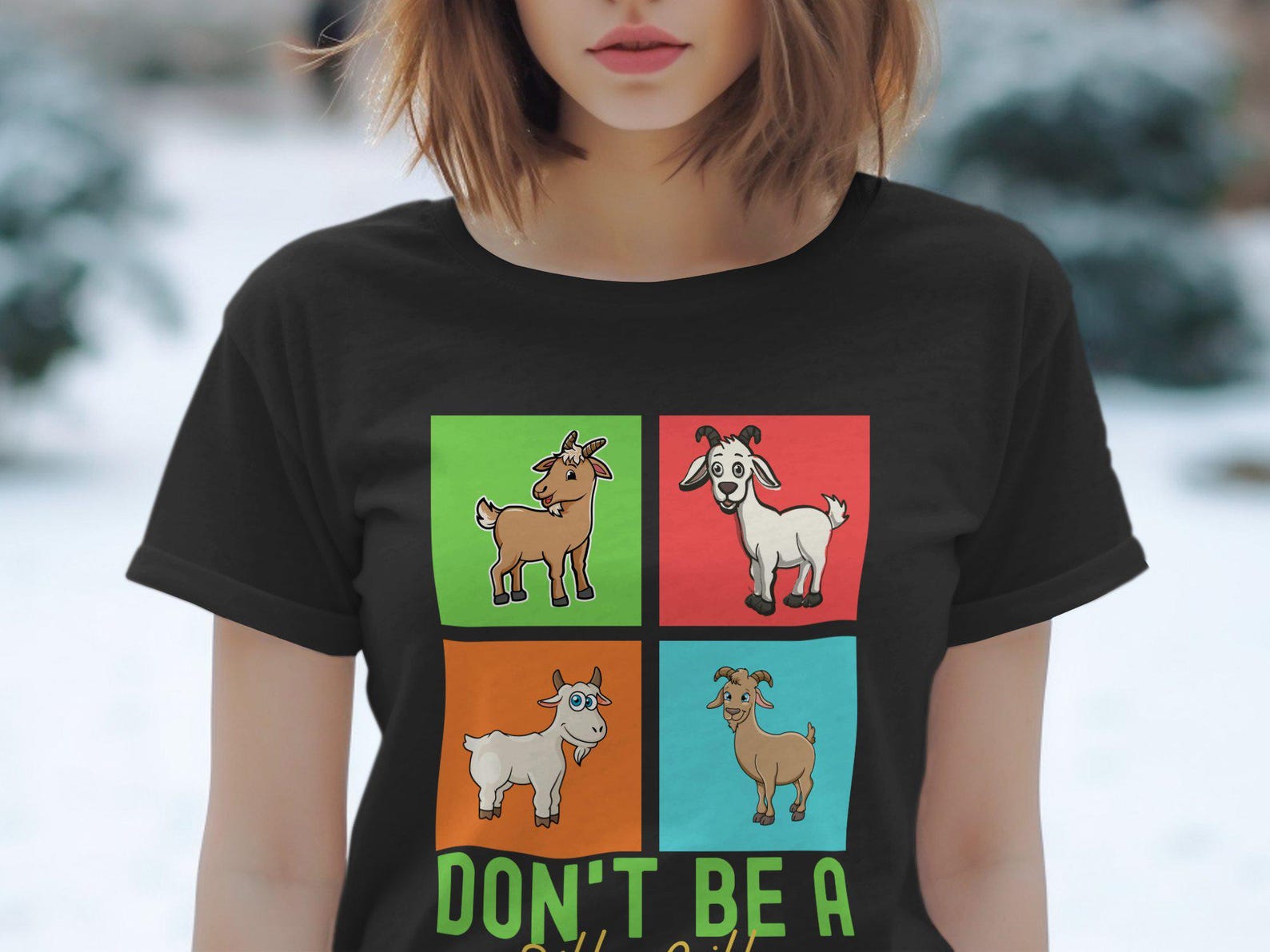 Funny Goat Cartoon Graphic Tee, Don t Be A Silly Billy Fun T-Shirt, Novelty Farm Animal Design, Comical Goat Lovers Tee, Humorous Shirt for 3XL