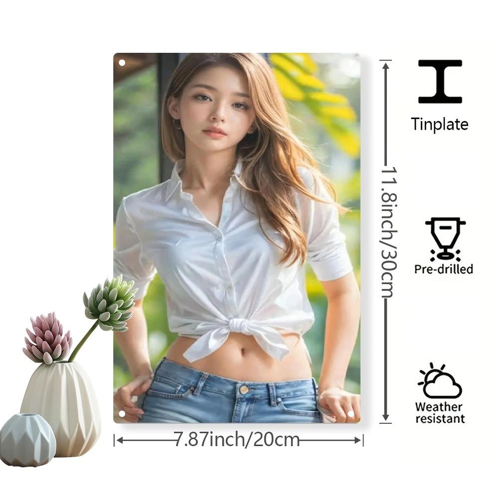 RETRO Metal Wall Art, Vintage Iron Decor Woman In Jeans & Shirt, Home Garden Outdoor Weather-Resistant Hanging Decor