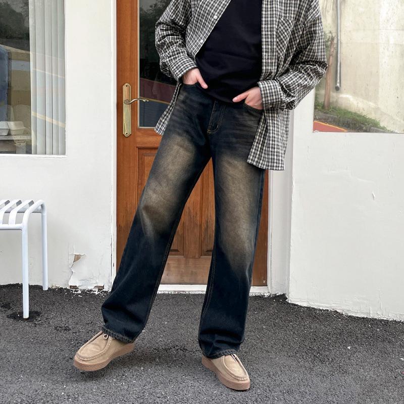 Rusty Soil Straight Jeans Men's Spring Loose Casual Long Pants Trend Old Wide Leg Pants