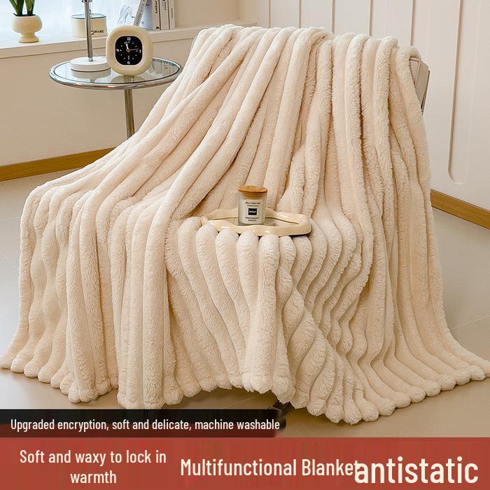 2024 Luxury Solid Color Rabbit Plush Ribbed Blanket