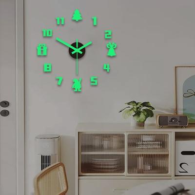 Noel 3D Duvar Saati Karanlıkta Parlayan Çerçevesiz Akrilik Saat Sessiz Ev Ofis Yatak Odası Oturma Odası Dijital Analog Saat Dekorasyonu
