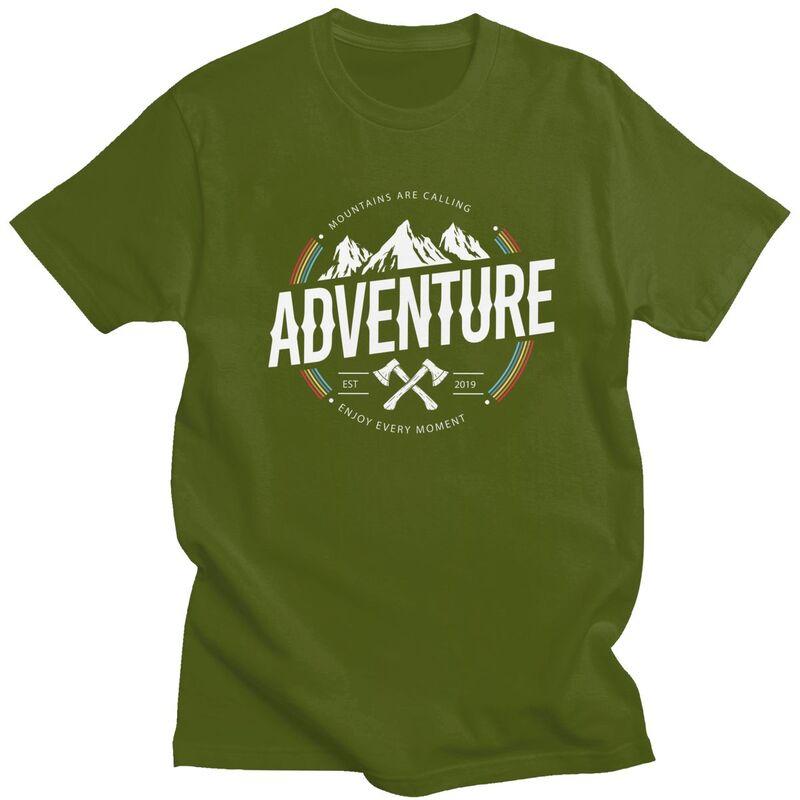 Custom Mountain Camping Adventure Camper Tshirts for Men Short Sleeve T Shirt Fashion Tshirt 100 Cotton Tees Gift