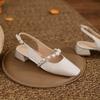 Pearl Sandals Espadrilles Platform Female Shoe Med Square Toe Clear Heels Buckle Strap 2025 Women's High Girls Medium High-heele