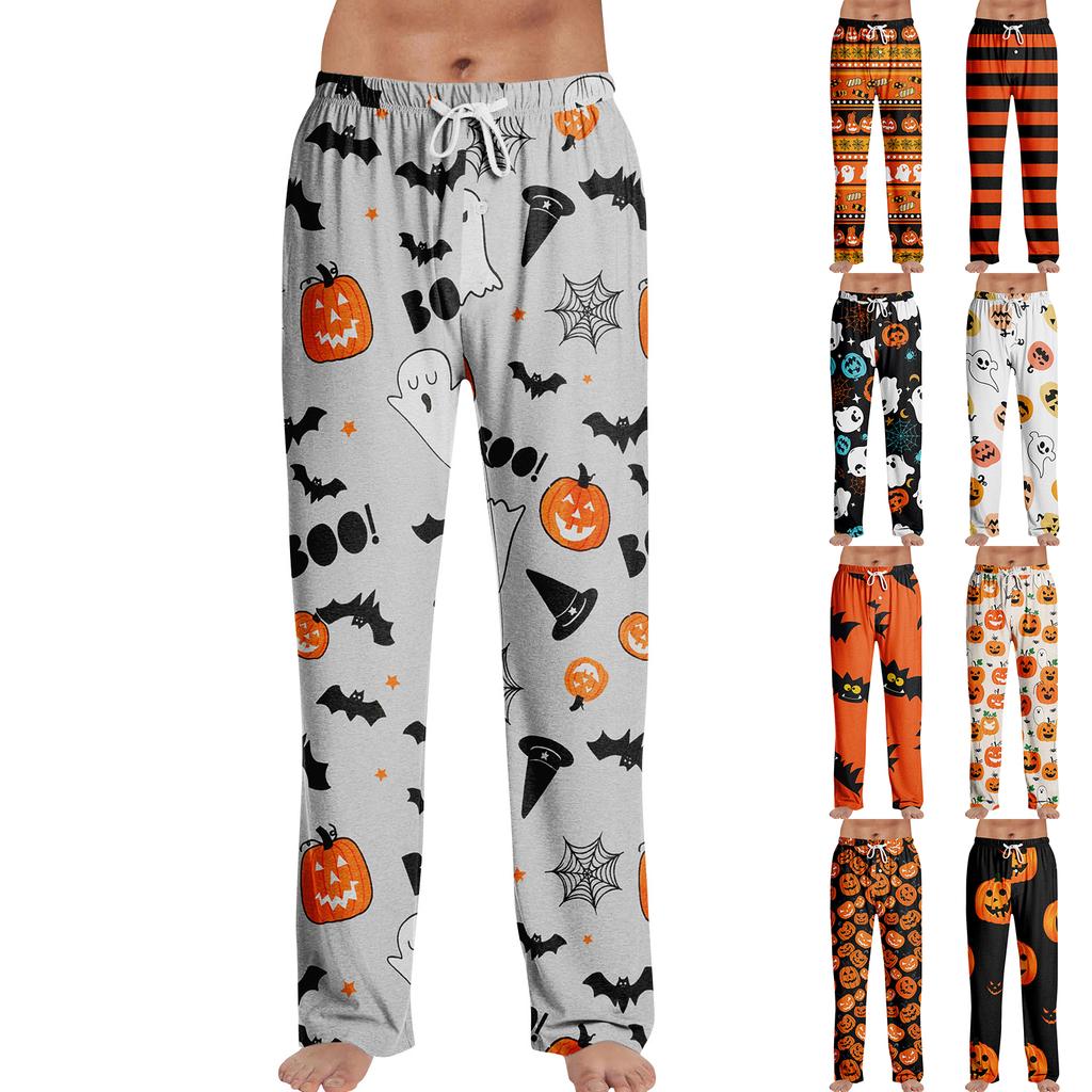 Men's Halloween Print Pajama Pants - Loose Fit Casual Sleep Pants for Home and Holiday Wear