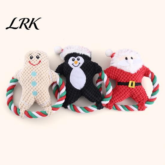 Festive Dog Chew Toys Christmas Plush Toy, Squeaky Toy with Cotton Rope, Bite Resistant Santa Claus Holiday for Small Medium Dogs, Interactive