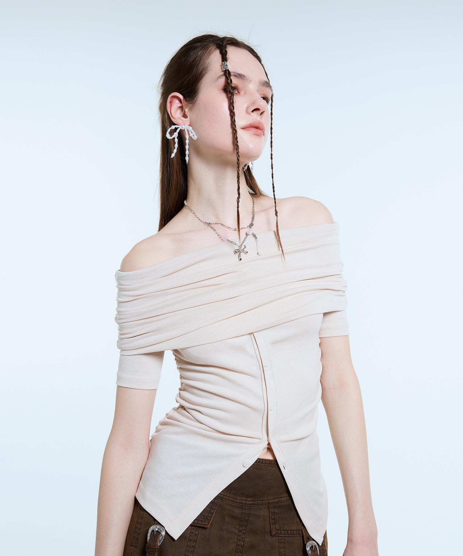 Latizen L11 Shirring Half Top(Cream) Cream/Free